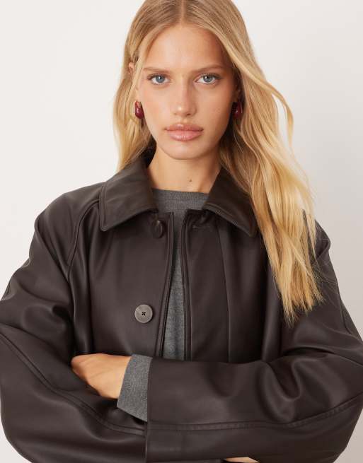 Mango faux leather trench coat in brown, 2 of 4