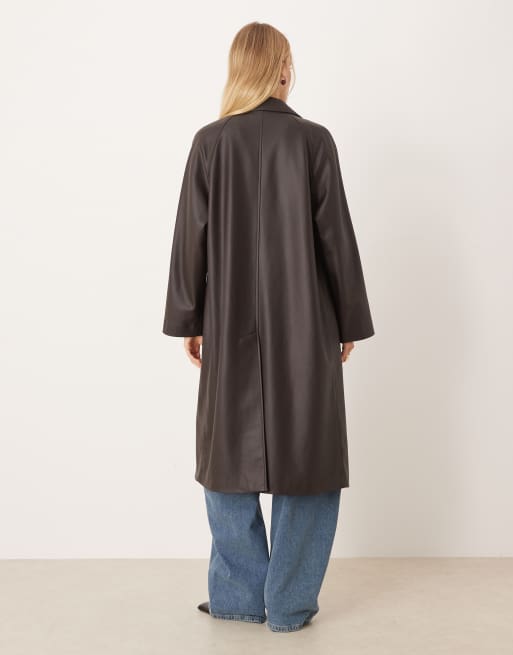 Mango faux leather trench coat in brown, 3 of 4