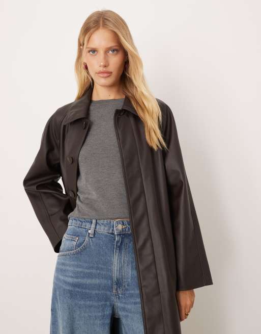Mango faux leather trench coat in brown, 4 of 4