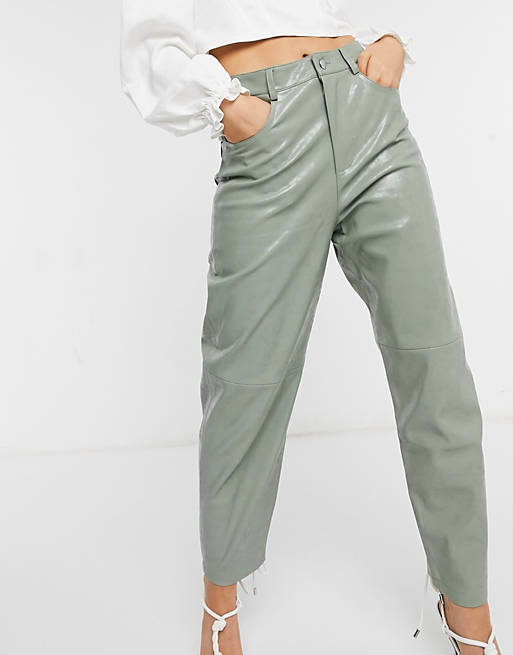 Mango faux leather trousers in green
