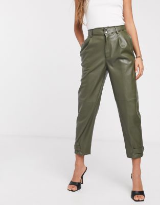 khaki faux leather pants