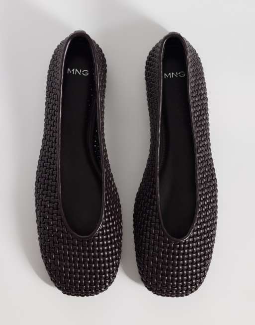 Mango faux leather woven flat shoe in dark brown , 2 of 4