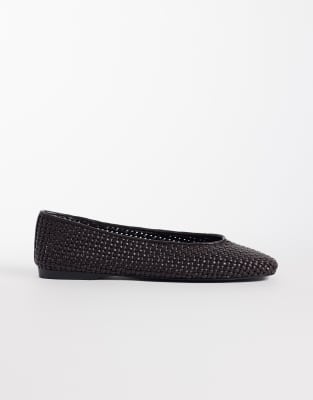 Mango Faux Leather Woven Flat Shoes In Black