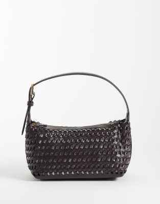 Mango Faux Leather Woven Shoulder Bag In Brown
