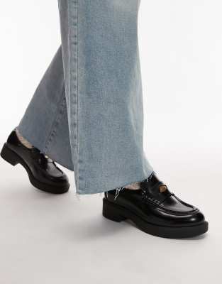 faux patent leather chunky loafers in black