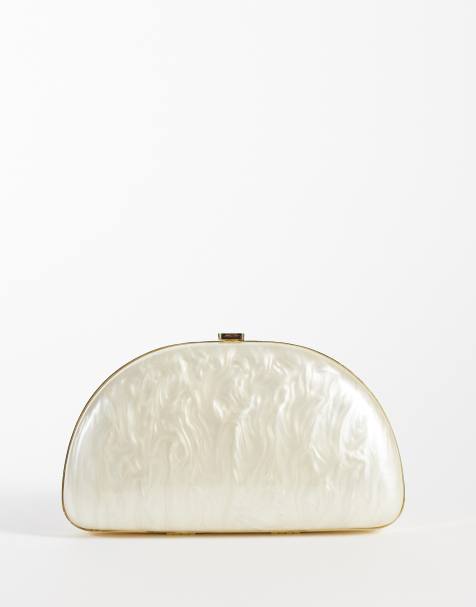 Mango faux-pearl detailing clutch purse in white - view 1