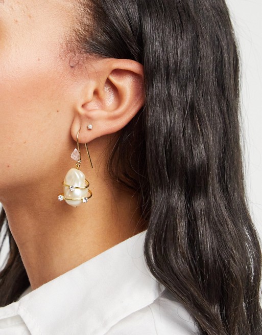 Mango faux pearl drop earrings in gold