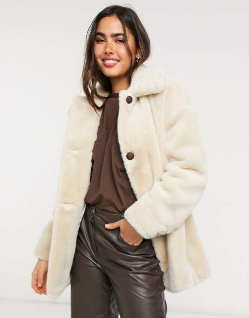 Mango faux clearance fur coat beige