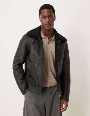 Mango Mango faux sheerling jacket in matt black