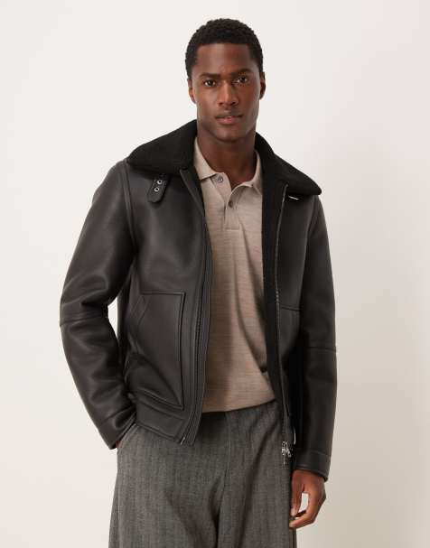 Mango faux sheerling jacket in matt black - view 1