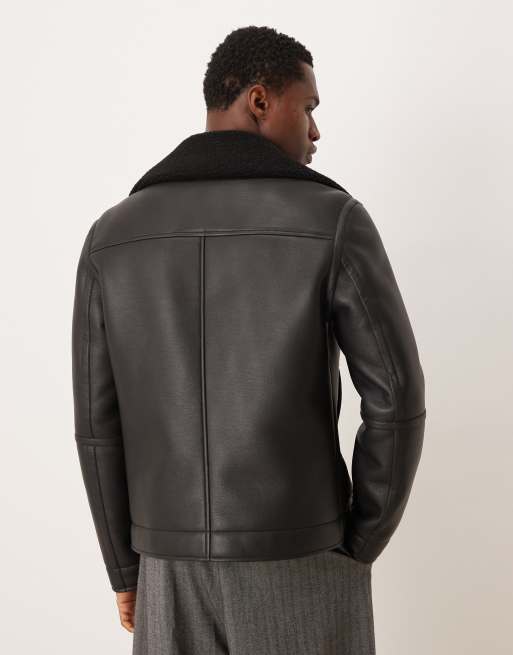 Mango faux sheerling jacket in matt black, 3 of 5