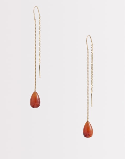 Mango faux stone drop earings in gold - view 1