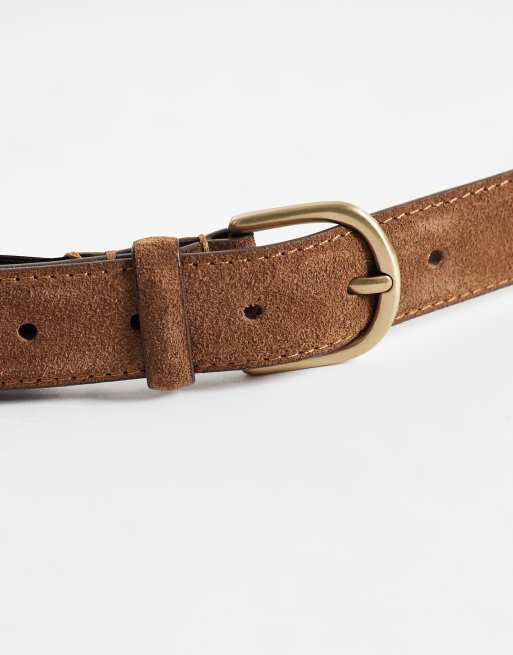 Mango faux suede belt in brown, 2 of 3