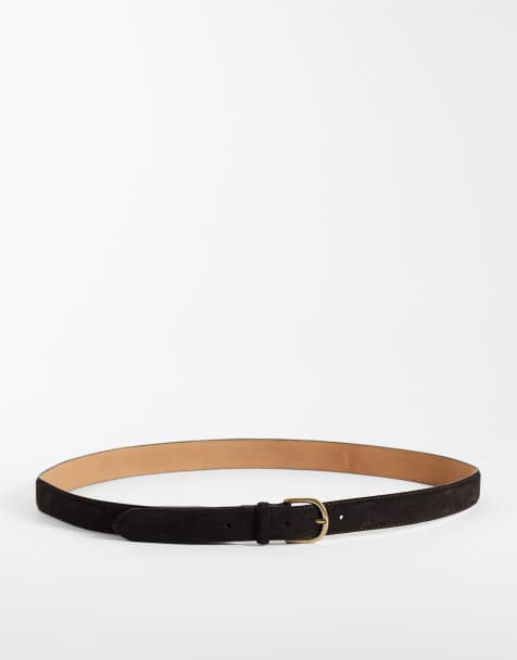 Mango faux suede belt in dark brown - view 1