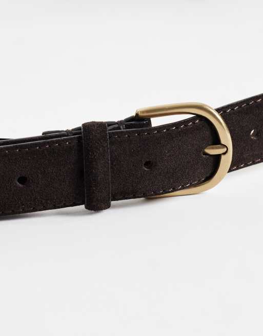 Mango faux suede belt in dark brown, 2 of 3