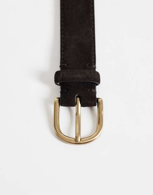 Mango faux suede belt in dark brown, 3 of 3
