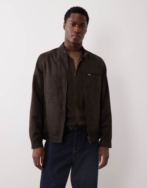 Mango faux suede biker jacket in brown - view 1