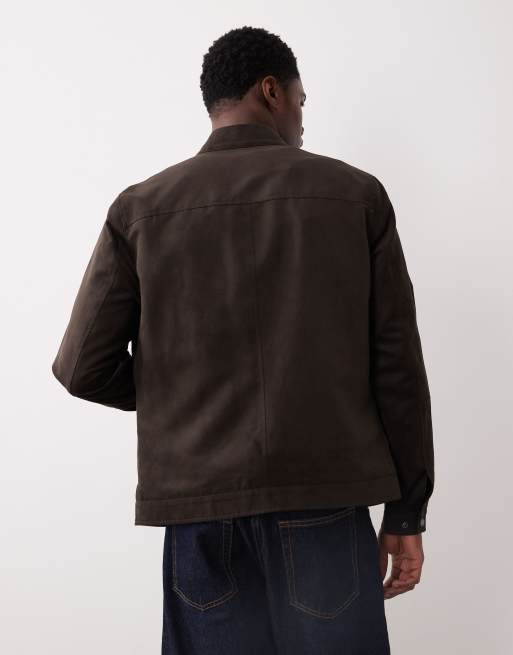 Mango faux suede biker jacket in brown, 3 of 5