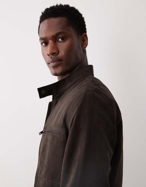 Mango faux suede biker jacket in brown, 4 of 5