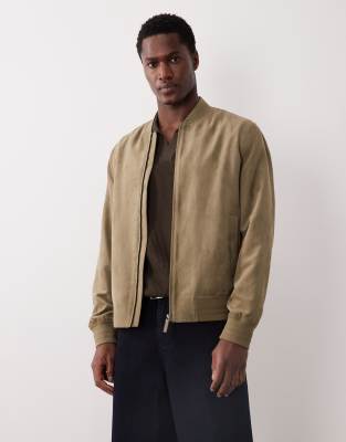 Mango Faux Suede Bomber Jacket In Green