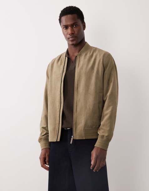 Mango faux suede bomber jacket in khaki - view 1