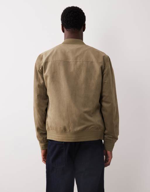 Mango faux suede bomber jacket in khaki, 3 of 5