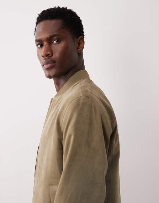 Mango faux suede bomber jacket in khaki, 4 of 5