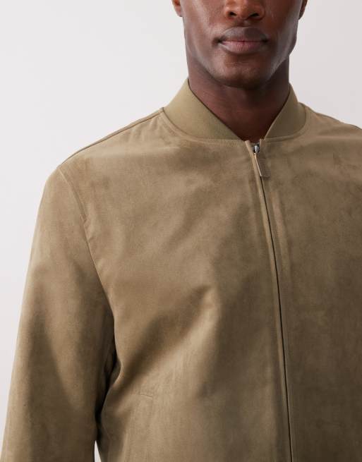 Mango faux suede bomber jacket in khaki, 5 of 5