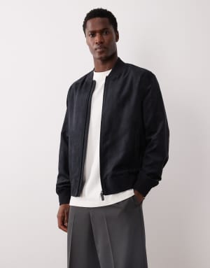 Mango faux suede bomber jacket in navy