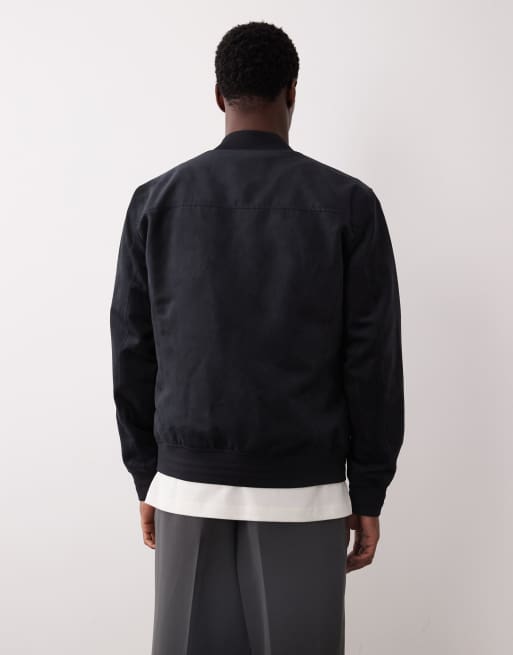 Mango faux suede bomber jacket in navy, 3 of 5