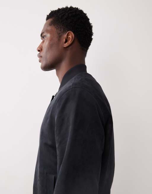 Mango faux suede bomber jacket in navy, 4 of 5
