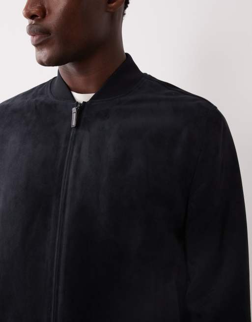 Mango faux suede bomber jacket in navy, 5 of 5