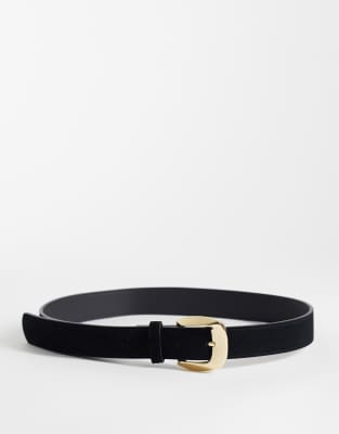 Mango Faux Suede Classic Belt In Black