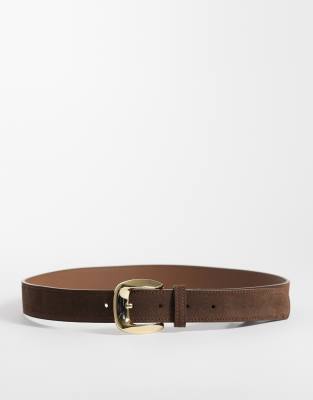 Mango Faux Suede Classic Belt In Brown