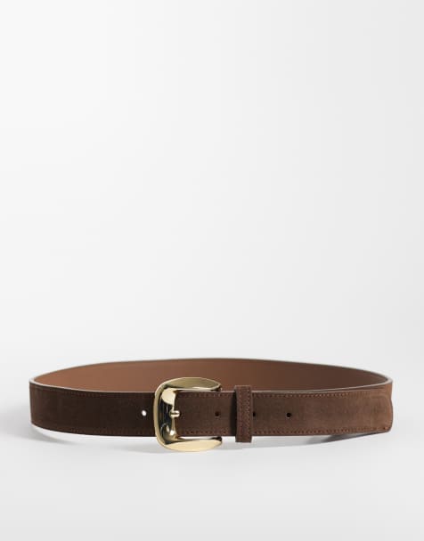 Mango faux suede classic belt in brown - view 1