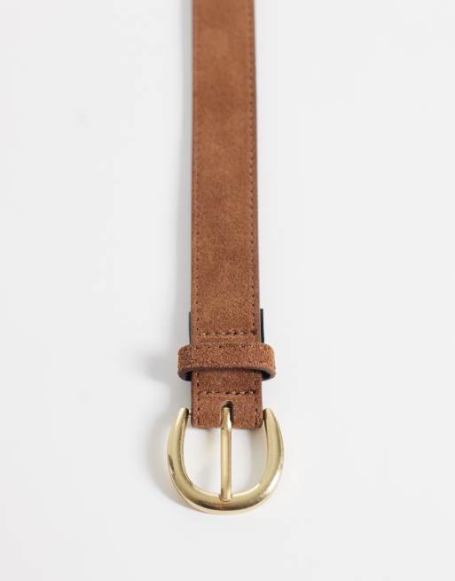 Mango faux suede classic belt in brown, 2 of 3