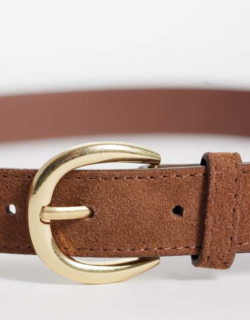 Mango faux suede classic belt in brown, 3 of 3