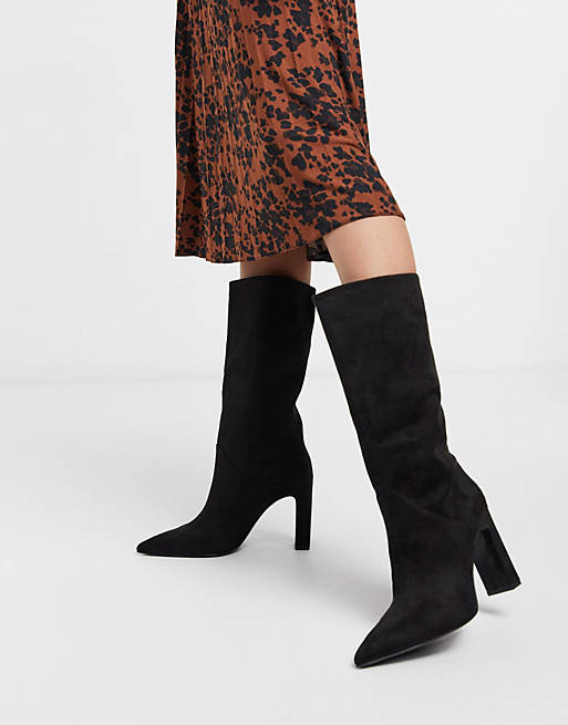 Mango faux suede knee high boots in black | ASOS