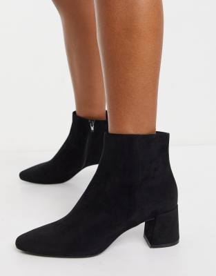 black suede mid heel boots