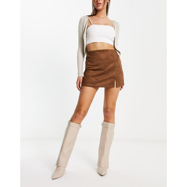 Mango faux suede mini skirt in brown