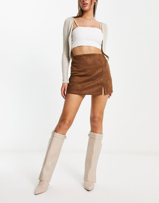 Faux Suede Mini Skirt M / Brown