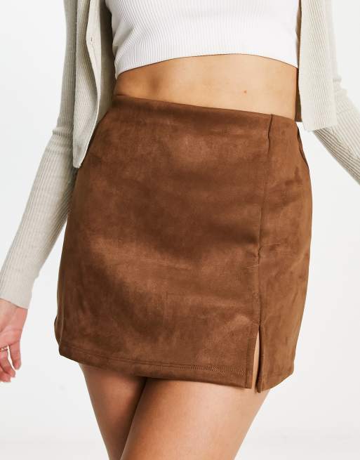 Mango faux suede mini skirt in brown