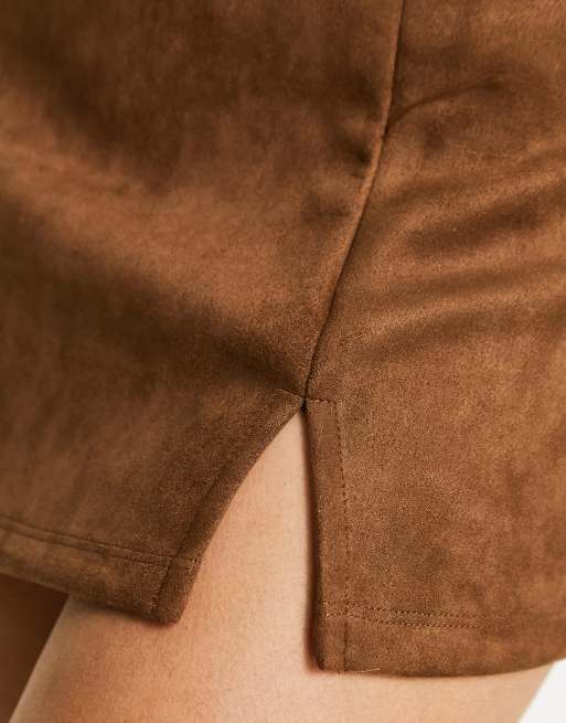 Faux Suede Mini Skirt M / Brown