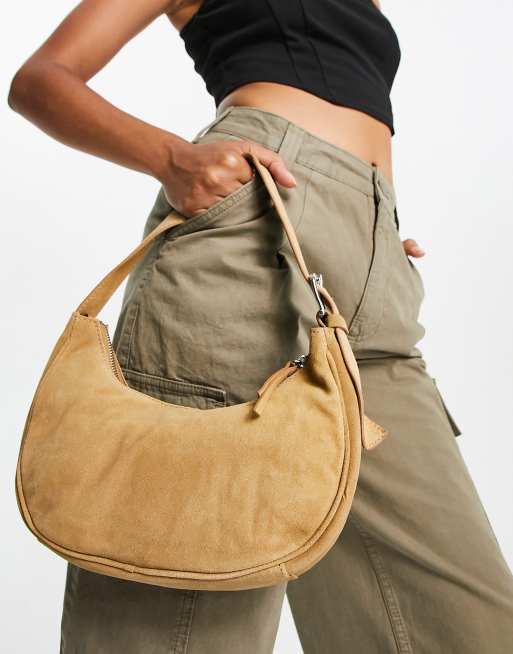 Mango faux suede shoulder bag in tan