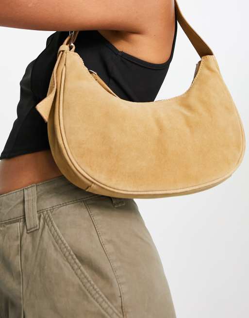 Faux suede store shoulder bag