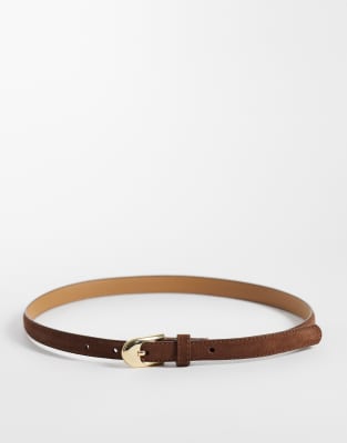 Mango Faux Suede Slim Belt In Brown