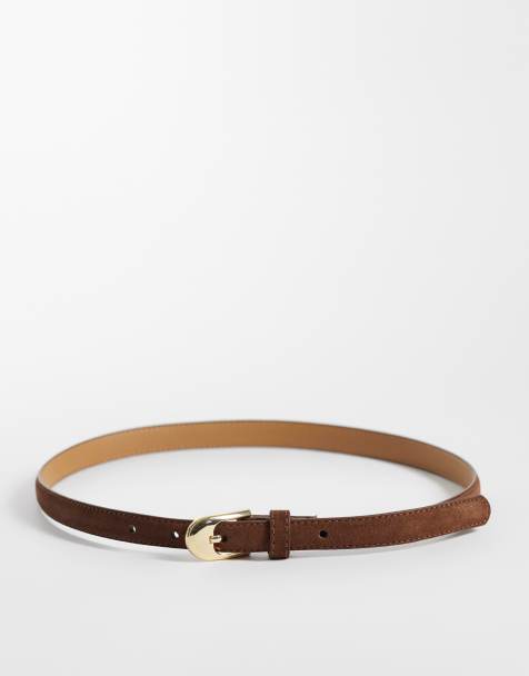 Mango faux suede slim belt in brown - view 1