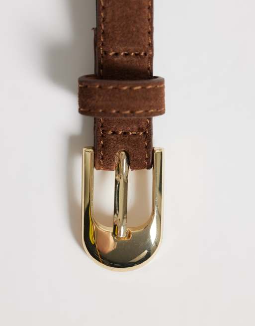 Mango faux suede slim belt in brown, 2 of 3