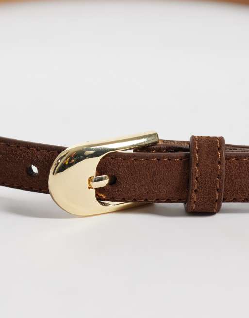 Mango faux suede slim belt in brown, 3 of 3