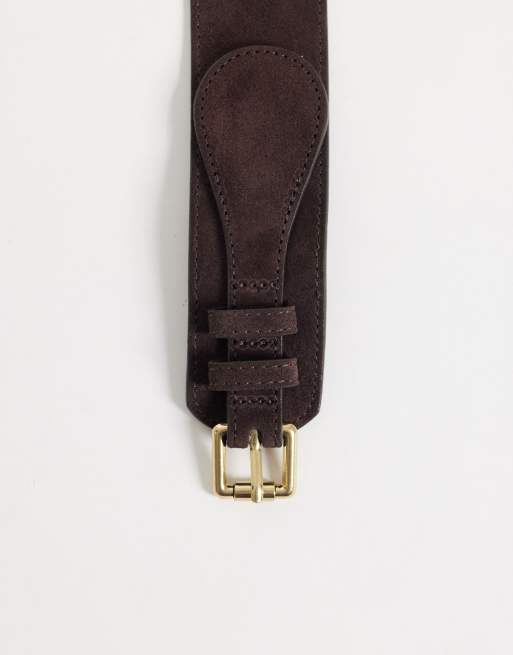 Mango faux suede thick belt in brown, 2 of 3